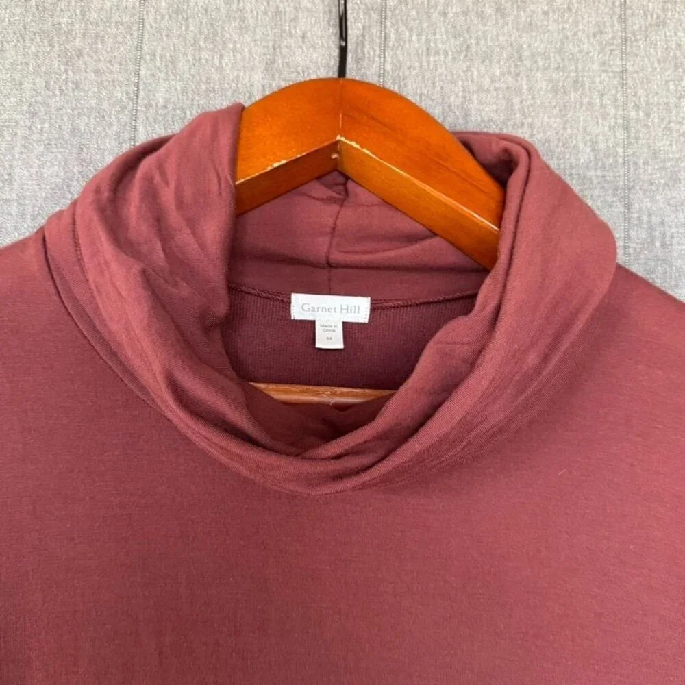 Garnet Hill Terra Cotta Cowl Neck Knit French Terry Long Sleeve Tunic Top Size M - Picture 3 of 13